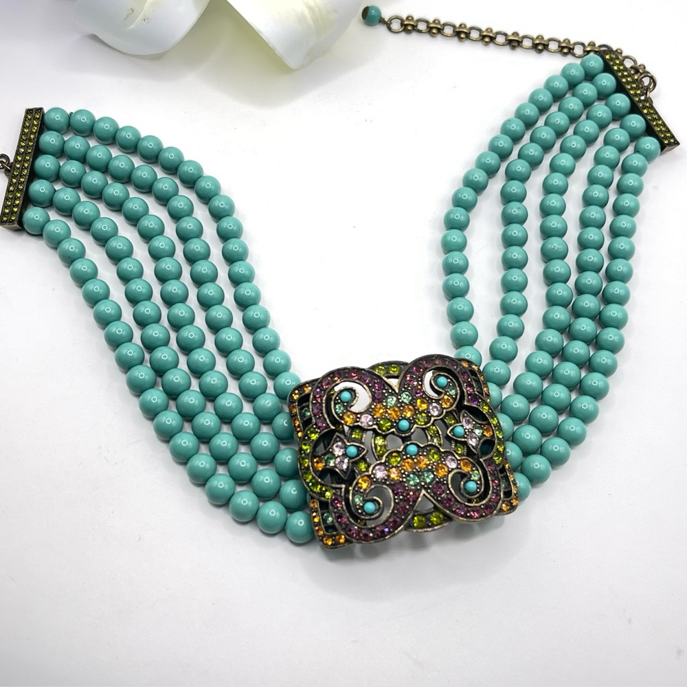 Vintage Retired Heidi Daus Multi-Strand Glass Bead and Swarovski Choker HTF EUC
